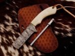 Damascus Bull Cutter Knife — Hand-Forged, Bone Handle, Leather Sheath - Image 9