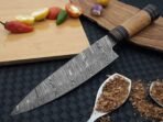 Damascus Chef Knife — Hand-Forged, Stag Horn Handle, Leather Sheath - Image 10