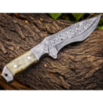 Damascus Bowie Knife — Hand-Forged, Stag Horn Handle, Leather Sheath (RK-461) - Image 6