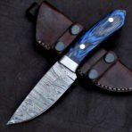 Damascus Skinner Knife — Hand-Forged, Stag Horn Handle, Leather Sheath (RK-419)