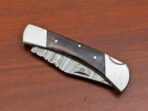 Damascus Folding Pocket Knife — Hand-Forged, 9" Overall, Camel Bone Handle, Leather Sheath (RK-425) - Image 6