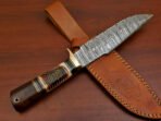Damascus Bowie Knife — Hand-Forged, Wood Handle, Leather Sheath (RK-398) - Image 5