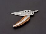 Damascus Folding Pocket Knife — Hand-Forged, 8" Overall, Wood Handle, Leather Sheath (RK-446) - Image 6