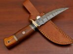 Damascus Skinner Knife — Hand-Forged, Wood Handle, Leather Sheath (RK-454) - Image 5