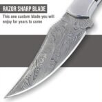 Damascus Skinner Knife — Hand-Forged, Hardwood Handle, Leather Sheath - Image 6