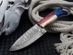 Damascus Skinner Knife — Hand-Forged, Stag Horn Handle, Leather Sheath (RK-449) - Image 10
