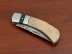 Damascus Folding Pocket Knife — Hand-Forged, 7" Overall, Bone Handle, Leather Sheath - Image 7