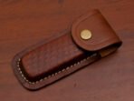 Damascus Folding Pocket Knife — Hand-Forged, 9" Overall, Camel Bone Handle, Leather Sheath (RK-425) - Image 7