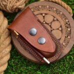 Damascus Folding Pocket Knife — Hand-Forged, 7" Overall, Stag Horn Handle, Leather Sheath - Image 7