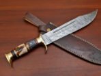 Damascus Bowie Knife — Hand-Forged, Wood Handle, Leather Sheath - Image 7