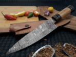 Damascus Chef Knife — Hand-Forged, Stag Horn Handle, Leather Sheath - Image 7
