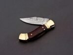 Damascus Folding Pocket Knife — Hand-Forged, 8" Overall, Wood Handle, Leather Sheath (RK-441) - Image 7