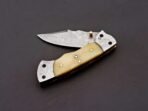 Damascus Folding Pocket Knife — Hand-Forged, 8" Overall, Bone Handle, Leather Sheath - Image 7