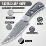 Damascus Skinner Knife — Hand-Forged, Hardwood Handle, Leather Sheath - Image 7