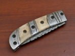 Damascus Folding Pocket Knife — Hand-Forged, 9″ Overall, Camel Bone Handle, Leather Sheath - view 6