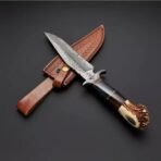 Damascus Camp Knife — Hand-Forged, Stag Horn Handle, Leather Sheath - view 4