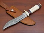 Damascus Bowie Knife — Hand-Forged, Stag Horn Handle, Leather Sheath (RK-457) - Image 6