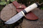 Damascus Bowie Knife — Hand-Forged, Stag Horn Handle, Leather Sheath (RK-462)