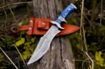 Damascus Bowie Knife — Hand-Forged, Stag Horn Handle, Leather Sheath (RK-464)