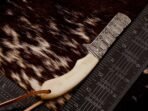 Damascus Bull Cutter Knife — Hand-Forged, Bone Handle, Leather Sheath - Image 7