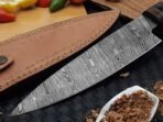 Damascus Chef Knife — Hand-Forged, Stag Horn Handle, Leather Sheath - Image 8