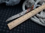 Damascus Folding Pocket Knife — Hand-Forged, 7" Overall, Wood Handle, Leather Sheath | Engraving Available - Image 8