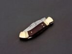 Damascus Folding Pocket Knife — Hand-Forged, 8" Overall, Wood Handle, Leather Sheath (RK-441) - Image 8