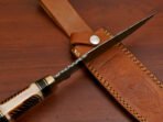Damascus Bowie Knife — Hand-Forged, Wood Handle, Leather Sheath (RK-398) - Image 7