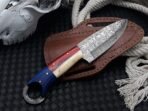 Damascus Skinner Knife — Hand-Forged, Stag Horn Handle, Leather Sheath (RK-449) - Image 7
