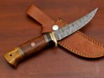 Damascus Skinner Knife — Hand-Forged, Wood Handle, Leather Sheath (RK-454) - Image 7
