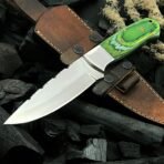 Damascus Skinner Knife — Hand-Forged, Hardwood Handle, Leather Sheath (RK-460)