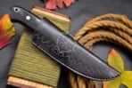 Damascus Skinner Knife — Hand-Forged, Stag Horn Handle, Leather Sheath (RK-495) - Image 8