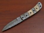 Damascus Folding Pocket Knife — Hand-Forged, 9″ Overall, Camel Bone Handle, Leather Sheath - view 7