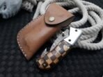 Damascus Folding Pocket Knife — Hand-Forged, 8" Overall, Wood Handle, Leather Sheath - Image 9