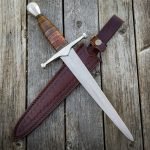 High-Carbon Dagger Knife — Hand-Forged, Wood Handle, Leather Sheath