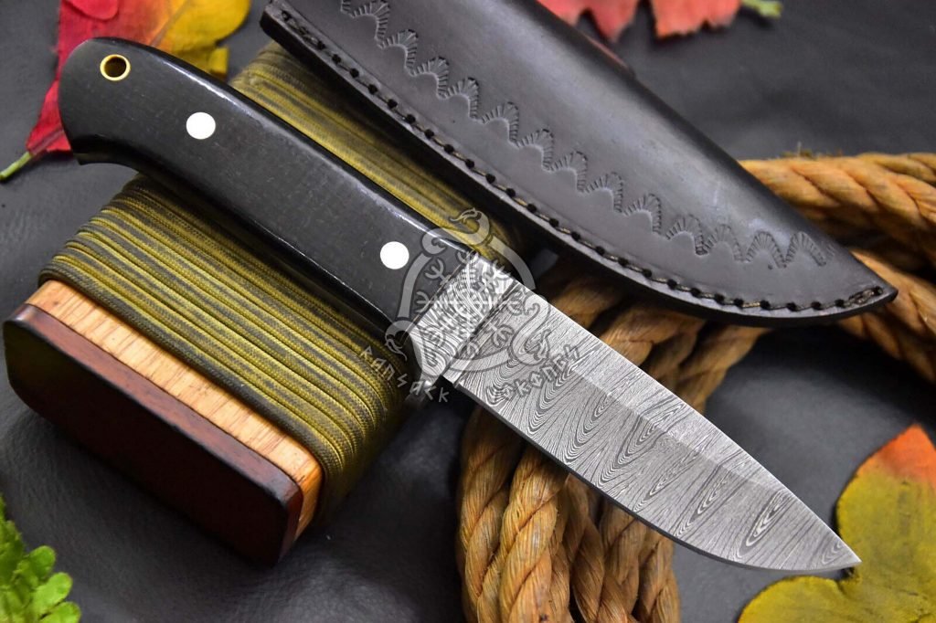 Damascus Skinner Knife — Hand-Forged, Stag Horn Handle, Leather Sheath (RK-495) - view 2