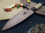 Damascus Chef Knife — Hand-Forged, Stag Horn Handle, Leather Sheath - Image 9
