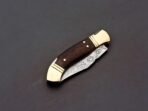 Damascus Folding Pocket Knife — Hand-Forged, 8" Overall, Wood Handle, Leather Sheath (RK-441) - Image 9