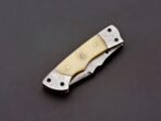 Damascus Folding Pocket Knife — Hand-Forged, 8" Overall, Bone Handle, Leather Sheath - Image 9