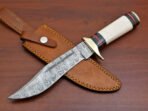 Damascus Bowie Knife — Hand-Forged, Stag Horn Handle, Leather Sheath (RK-457)