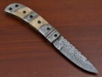 Damascus Folding Pocket Knife — Hand-Forged, 9″ Overall, Camel Bone Handle, Leather Sheath - view 8