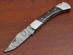 Damascus Folding Pocket Knife — Hand-Forged, 9" Overall, Camel Bone Handle, Leather Sheath (RK-425) - Image 8