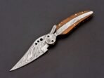 Damascus Folding Pocket Knife — Hand-Forged, 8" Overall, Wood Handle, Leather Sheath (RK-446) - Image 10