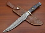 Damascus Bowie Knife — Hand-Forged, Wood Handle, Leather Sheath (RK-399)
