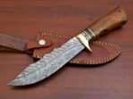 Damascus Bowie Knife — Hand-Forged, Wood Handle, Leather Sheath (RK-401)