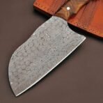Damascus Cleaver — Hand-Forged, Stag Horn Handle, Leather Sheath (RK-436) - view 2