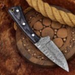 Damascus Skinner Knife — Hand-Forged, Stag Horn Handle, Leather Sheath (RK-450) - Image 3