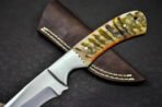 Damascus Skinner Knife — Hand-Forged, Ram Horn Handle, Leather Sheath (RK-458) - Image 2
