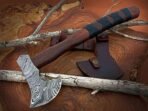 Tomahawk Axe — Hand-Forged Damascus, 20" Overall, Rosewood Handle