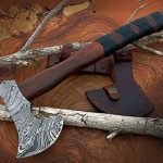 Tomahawk Axe — Hand-Forged Damascus, 20" Overall, Rosewood Handle